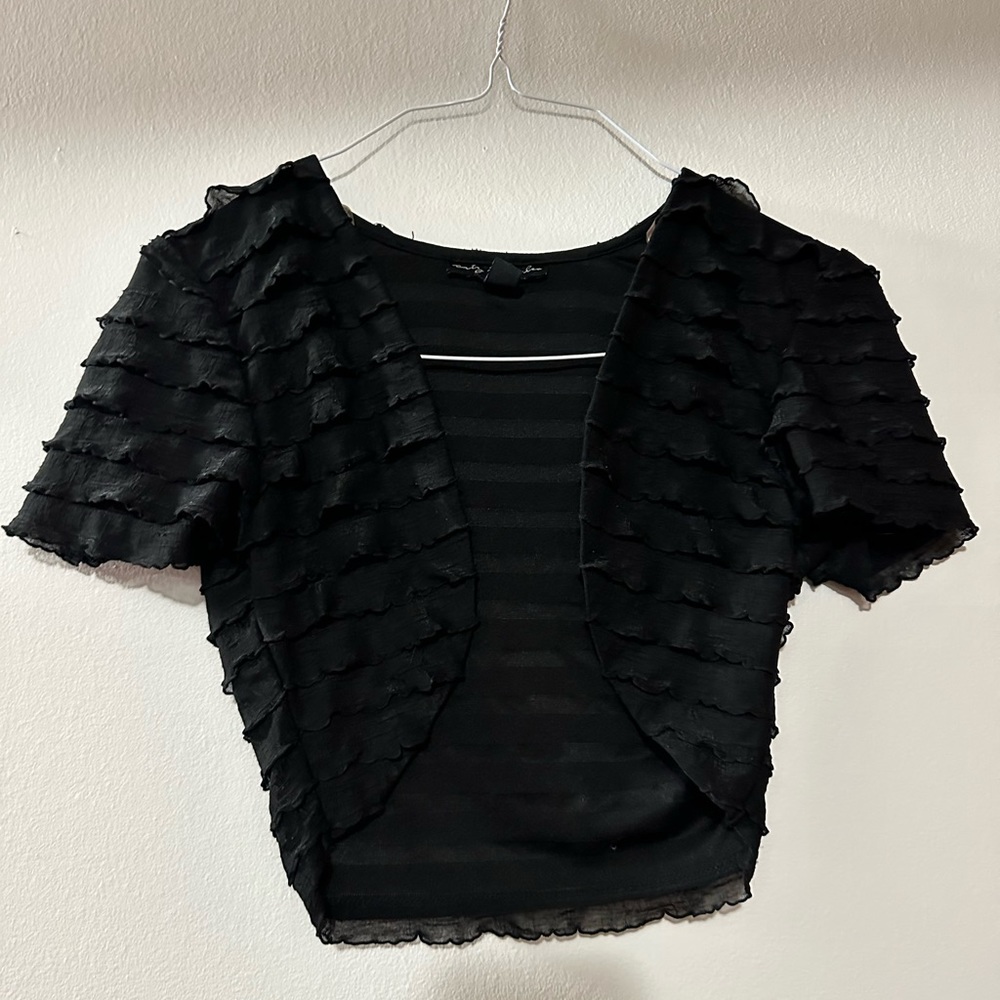 Black ruffled cardigan